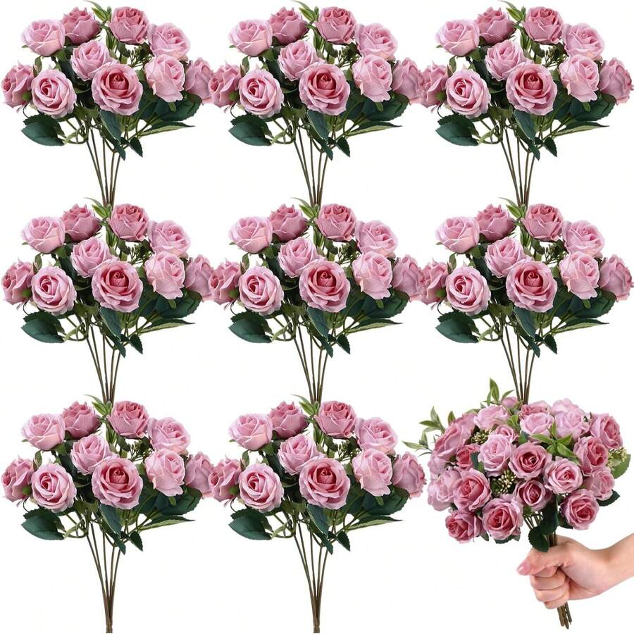 1/3pcs Artificial Rose Bouquet - Fabric Roses With Eucalyptus Leaves And Peonies, Suitable For Wedding Decor, Display, Spring Artificial Flowers, No Container, Suitable For Various Room Types, Tabletop Display, Valentine's Day - Sand Red - View 1