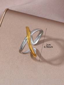 2pcs Minimalist Dual-Tone Metal Open Rings, Twisted Rope/Belt Buckle Square Design, Luxury Commute Versatile Personalized Rings, Suitable For Daily Wear, Gifts For Girlfriend On Holidays, Anniversaries, Birthdays - Gold - View 2