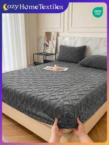 1pc Taffeta Fitted Sheet, Bedsheet, Bedding Set, Mattress Cover, Soft & Comfortable Mattress Protector, Skin-Friendly Bedsheet, Bed Cover Bedding Set, Modern Fabric Fitted Sheet, Suitable For Bedroom, Fits Twin, Full, Queen, King Size Beds, Bedding Gift Set, Oeko-Tex Certified - Dark Grey - View 9