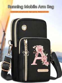 女士手机包，粉色花卉字母印花迷你斜挎包，竖款零钱包，运动手袋/跑步腕包，迷你休闲单肩斜挎手机包，带耳机孔，新款尼龙面料设计，女士手提包，时尚白领上班族适用，适合大学、工作、商务、通勤、办公室等场合，周年纪念日、送给爱人、生日、情人节、圣诞节、感恩节、母亲节、教师节、姐妹等节日礼物。 - 彩色 - 查看 3