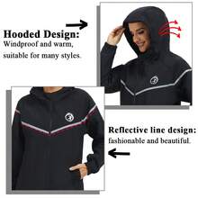 1PC Women Rain Jacket Windbreaker Waterproof Raincoat Long Sleeves Zipper Pocket For Cycling Running Hiking Gear Hood - Black - View 4