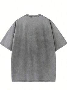 1 Pcs Vintage Texas And Longhorn Print Men's Washed And Distressed Print Round Neck Short Sleeve Casual T-Shirt - Xám - Xem 2
