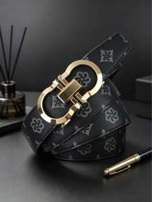 1pc Men's Belt Geometric Pattern Alloy Automatic Buckle Belt, Multiple Colors Available, 120cm Length Can Be Freely Cut, Suitable For Daily Wear And Outfit Matching, Best Gift For Boyfriend And Father - Multicolor - View 3