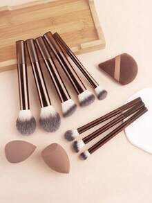 Set de brochas de maquillaje marrón, esencial para el maquillaje diario en movimiento - Multicolor - Ver 2