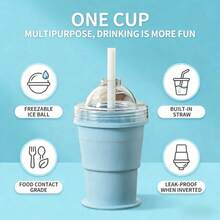 Foldable Ice Ball Cup With Built-In Straw Silicone  Ice Making Cup Mold Portable Summer Outdoor Travel Drink Water Cup - 黃色 - 查看 10