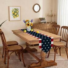 1pc American Flag Pattern Table Runner, Patriotic Stars And Stripes Table Runner Suitable For July 4th Independence Day, Home Kitchen Dining Table Decor, Indoor Outdoor Party Decoration - Dark Blue - View 6