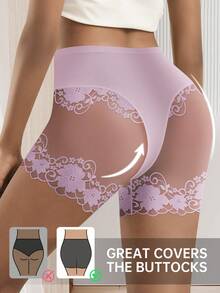 QUASTI 1 chiếc quần lót nữ cạp cao cỡ lớn 0XL-4XL, mềm mại và co giãn, vừa vặn thoải mái, thiết kế phối ren thanh lịch, nhẹ và thoáng khí, phù hợp cho mặc hàng ngày. - Màu tím - Xem 3