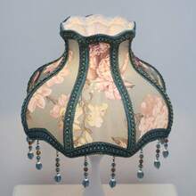 Abajur vintage floral azul-fumê, estilo europeu, com franjas de cristal azul, decoração artesanal para casa em estilo campestre, somente o abajur. - Abajur estilo princesa - Ver 4