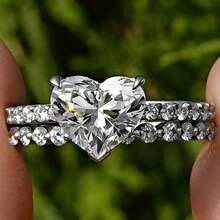 Luxury Hollow Double-Layer Oval Cubic Zirconia Couple Rings, Engagement/Valentine's Day Gift - White - View 9