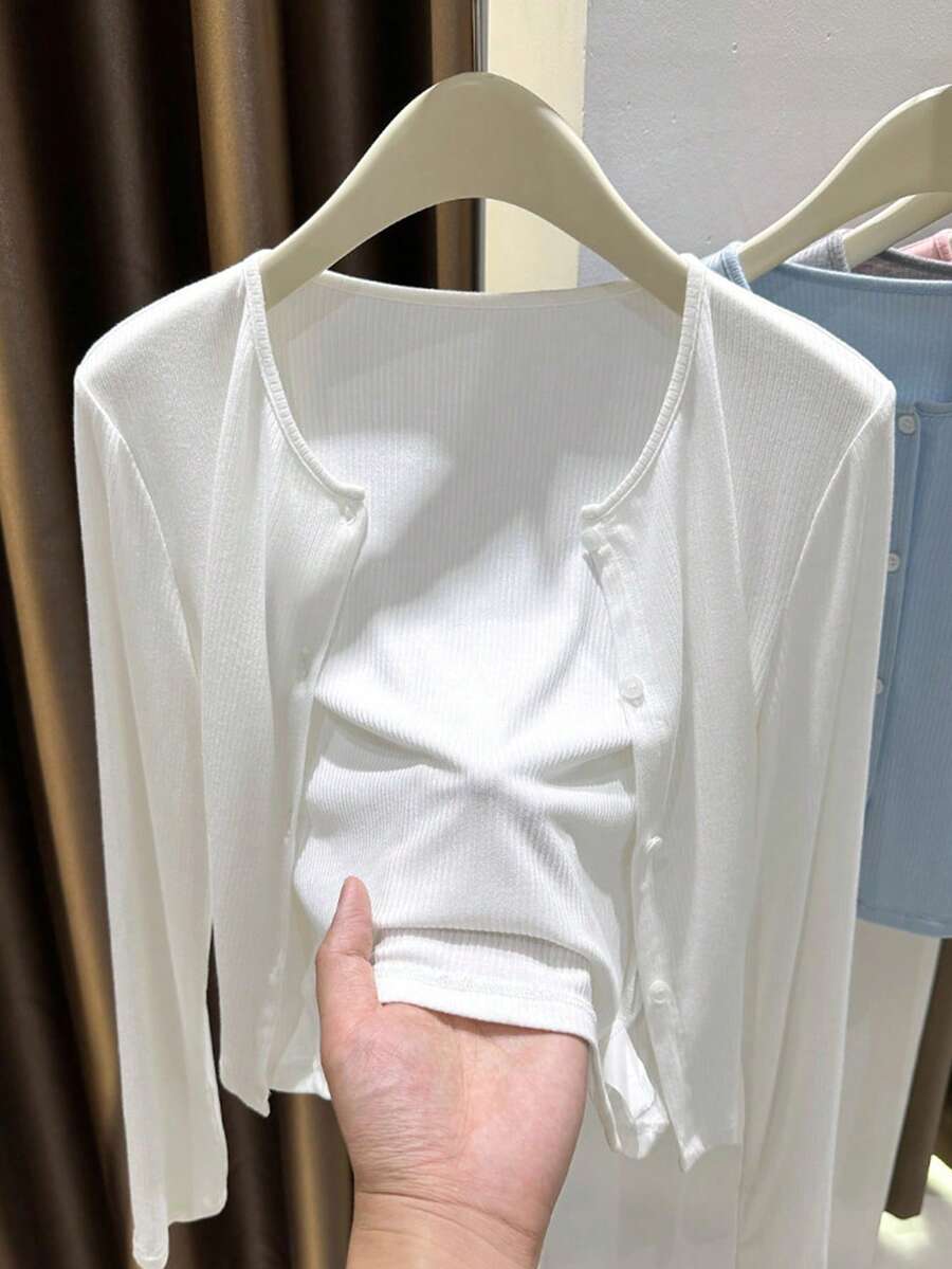 Áo khoác cardigan chống nắng màu xám, áo khoác ngoài mùa hè dành cho nữ, khăn choàng không tay, áo khoác ngoài phòng điều hòa, áo khoác chiffon đa năng.