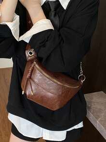 Nuevo bolso de diseño de nicho retro, bolso cruzado de moda para mujer con correa ancha, bolso de pecho/cintura versátil y casual - Marrón - Ver 8