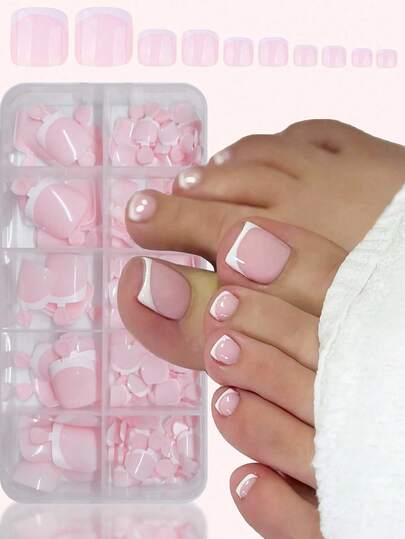 Bộ 96 miếng dán chăm sóc móng tay và chân, bộ dụng cụ chăm sóc móng chân kiểu Pháp, miếng dán móng vuông, miếng dán móng thời trang tối giản, phù hợp sử dụng hàng ngày, kèm hộp đựng.