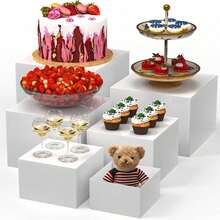 Senmeo 6-Piece Acrylic Buffet Risers - Hollow Bottom Food Display Stands | Christmas Party/Dessert/Jewelry Gift - 白色 - 查看 11