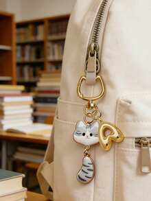Cartoon Cute Color Printed Cat Alloy Letter Pendant, Bubble Gold Initial Letter Women's Keychain, Drip Oil Drip Printed Tail Cat Keychain Pendant, Personalized Bag Decoration, Handbag Backpack Wallet Hanging Accessories, Cup Decoration Pendant - Multicolor - View 9