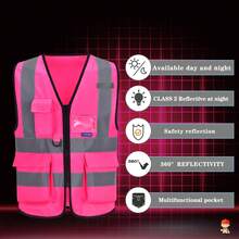 Pink Reflective Safety Vest For Women, Working Safety Gear With Strips, High Visibility Work Vest For Construction, Medium - Black Mesh - View 8