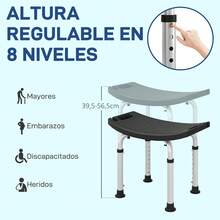 HOMCOM Taburete de Ducha Silla Ducha Personas Mayores con Altura Regulable Taburete Baño de Aluminio Antideslizante Carga 135 kg para Ancianos y Discapacitados Negro - Negro - Ver 8