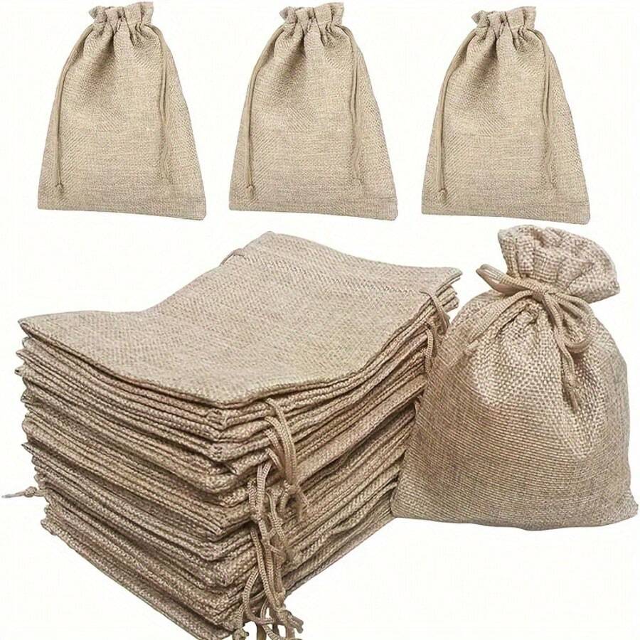 25pcs Gift Packaging Bags With Drawstring, Burlap Gift Bags For Christmas Tree Decoration, Candy & Gift Wrapping, Multi-Purpose Small Item Storage Bags - View 1