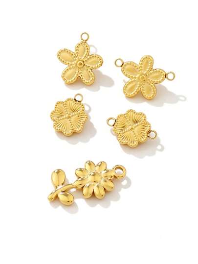 3 piezas de colgantes de flor de acero inoxidable de color dorado, encantos de flor para hacer joyas DIY, suministros y accesorios