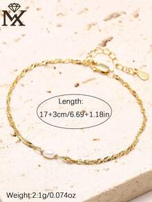 1 chiếc vòng tay dây bạc 925 mạ ngọc trai hình sóng thiết kế độc đáo, phụ kiện tối giản đa năng để đeo hàng ngày. - Vòng đeo tay - Xem 5