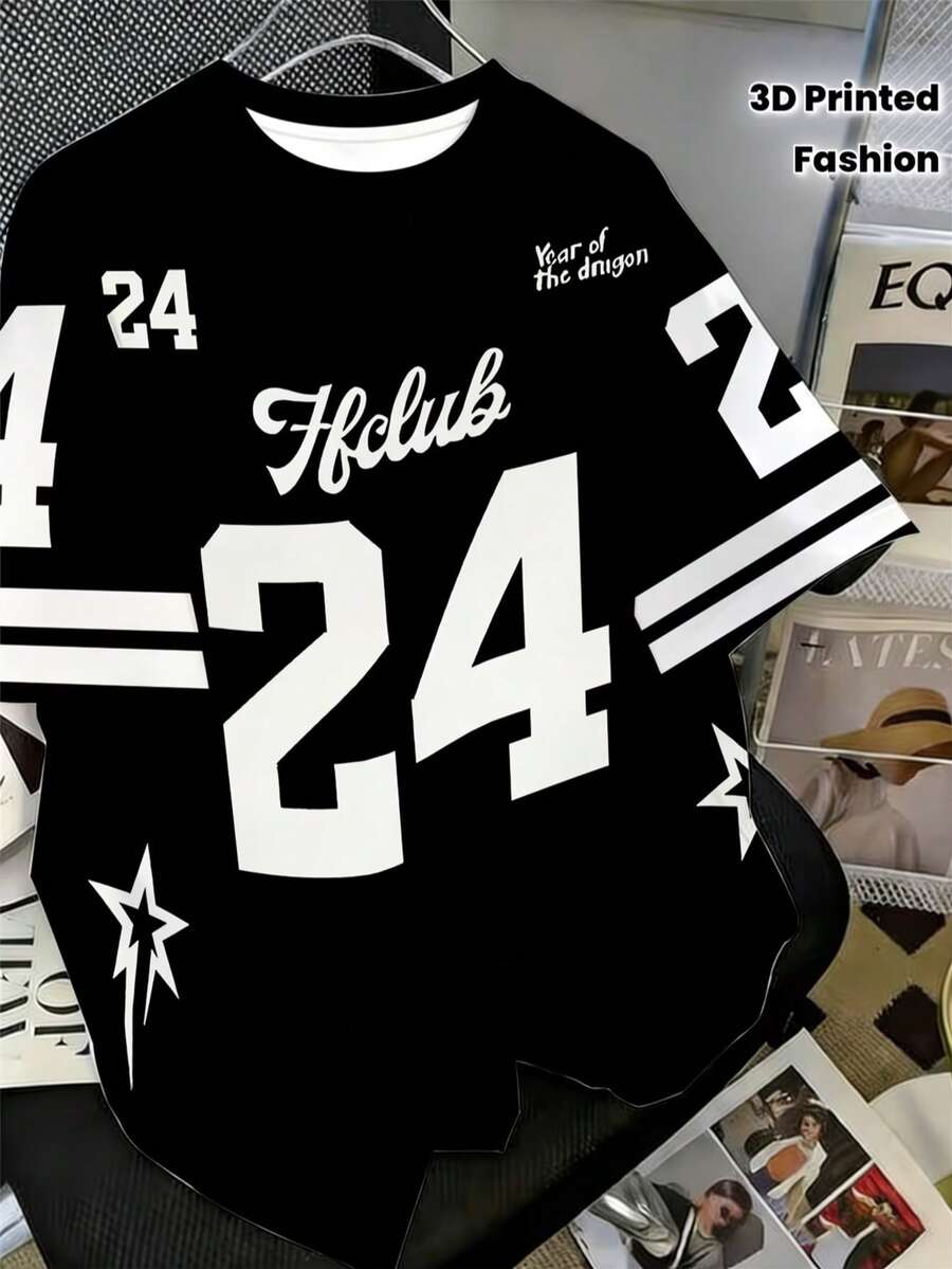 Camiseta de manga corta con cuello redondo, estampado, de secado rápido, para niños, ropa deportiva para exteriores, Primavera/Verano 2026, Modelo No.24 - Negro - Ver 1