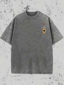 Vintage Vintage Style, Vodka Enthusiast, Leopard Print Elements, SHOW ME YOU TITOS Humorous Text Memes, Washed Double-Sided Printed Vintage-Shirt..…. Retro Loose-Shirt, Men's Casual Style-Shirt, Washable And Washable Old-Shirt; Cool Design Pattern-Shirt, Durable And Comfortable Fabric, Street Fashion Sense, A Must-Have Street Style Enthusiasts, Top-Level Sportswear, Suitable Daily Commuting, Dating, Leisure Matching, Suitable Holiday Giving, First Choice Giving. Casual Short-Sleeve-Shirts Men And WomenCute & Casual Unisex-Shirts, Premium Fabric - 灰色 - 查看 3