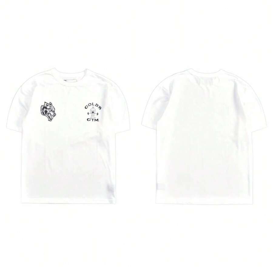 Darcsport T-Shirt With Print, Men's Round-Neck Printed Short-Sleeve Fitness Casual Versatile Simple Top - T240912白色 - 查看 1