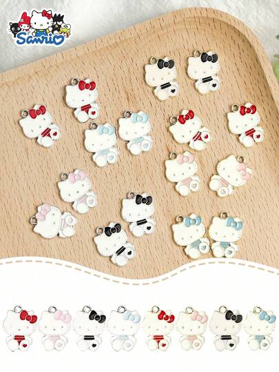 SANRIO 6个三丽鸥Hello Kitty饰品制作吊坠，合金材质，可爱卡通动物造型，手工饰品配件，可用于制作钥匙扣、耳环、手链、项链等，是馈赠佳品。