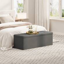 MCC Direct Foldable Storage Ottoman Bench With Lid, Extra Large Storage Chest Footstool For Bedroom, Living Room Or Entryway, Space Saving Seating & Storage Solution, 110 Cm - Dark Grey - View 1