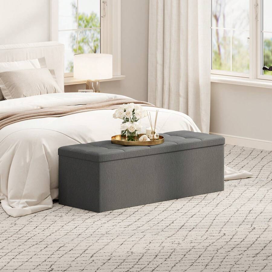 MCC Direct Foldable Storage Ottoman Bench With Lid, Extra Large Storage Chest Footstool For Bedroom, Living Room Or Entryway, Space Saving Seating & Storage Solution, 110 Cm - Dark Grey - View 1