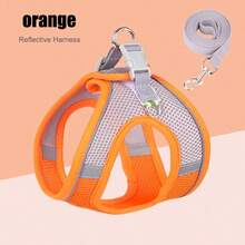 2 Buah Harness Anjing Reflektif dan Tali Penuntun 1,5m, Harness Tali Dada Hewan Peliharaan yang Bernapas Cocok untuk Anjing dan Kucing Kecil/Sedang/Besar, Set Aksesori Tali Dada dan Tali Penuntun untuk Anak Anjing - Jeruk - View 13