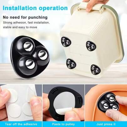 4-Piece Set, Adhesive Caster Wheels, Three-Ball Bearing, No Drilling Required, Wear-Resistant, Heavy-Duty, Quiet, Household Hardware Accessories, Small Casters.