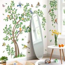 Pink & Green Tree Branch Wall Stickers, Decorative Spring/Summer Sakura Scenery For Bathroom, Bedroom, Living Room - Multicolor - View 6