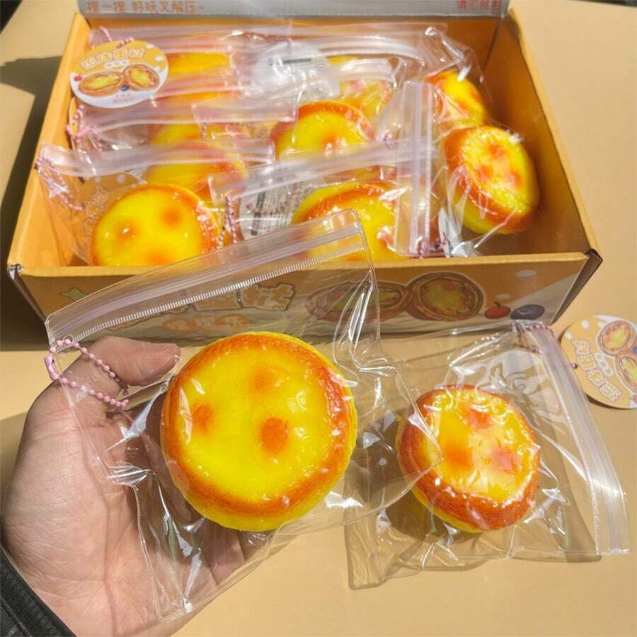 1個-2026新款軟綿綿蛋塔黏性袋慢回彈流體袋逼真食物玩具擠壓玩具完美禮物-趣味禮物-生日禮物-節日禮物-禮物