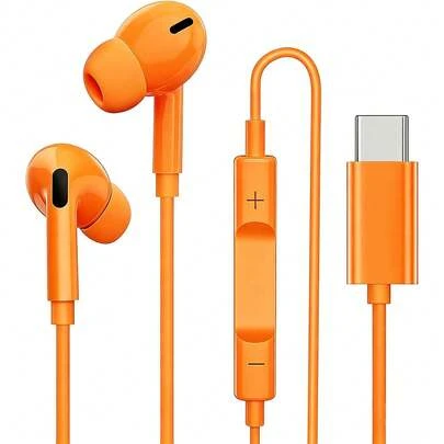 FCV USB-C Wired In-Ear Headphones With Microphone - USB Type-C Earphones With Soft Ear Tips, Noise Cancelling Headphones With 120cm Cable Length Compatible With IPhone 17 Air 16 Pro 15 Pro Max Plus, Galaxy S23 Ultra S22 S21 FE S20, Z Flip 3 Fold 4, A53 A54 And Other Smartphones, Tablets, Laptops With USB Type-C Port