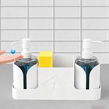 1 pieza Cesta de fregadero de gran capacidad para 2 botellas, diseño minimalista de material ABS, dispensador de jabón y soporte para esponja para encimera de cocina/baño - multicolor - Ver 12