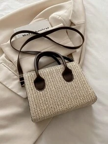 轻便休闲简约草编包，适合少女、女性和大学生，是大学、户外活动、旅行、野餐的理想之选，也是一款时尚的夏季沙滩包、吸睛的沙滩手提包、女士夏季草编沙滩包、热门女士沙滩包、时尚夏季度假包、必备女士沙滩包、最新款度假包 - 咖啡 - 查看 7