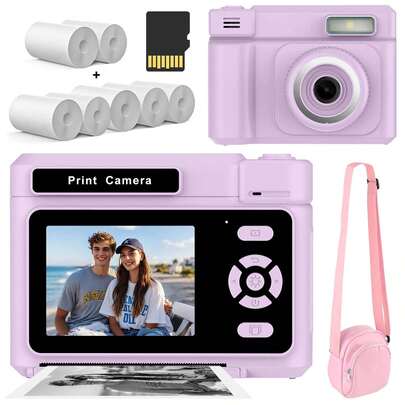 Câmera Instantânea de Impressão - Impressora Fotográfica Portátil HD 1080P, Câmera Instantânea de Impressão 1080P com Estúdio Criativo, Tela de 2,4", Bateria de 1500mAh, com Rolos de Papel, Ótimo para Iniciantes, Viagens, Casamentos, Volta às Aulas e Formatura (Fabricado na China)