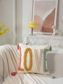 1pc Canvas & Fleece Love Letter Craft Home Decor Pillowcase For Sofa, Bed - Multicolor - View 7