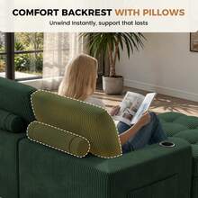 144" U Shaped Cloud Boneless Couch,Modern Modular Sectional Sofa With Layered Cushion,No Assembly Convertible Corduroy Couches For Living Room,Green 1 PCS - 綠色 - 查看 10
