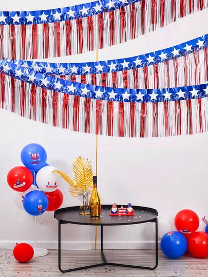 3 Parçalı 4 Temmuz Süslemeleri: Metal Püsküllü Çelenk, Metalik Folyo Süsleme, Kırmızı Beyaz Mavi Yıldızlar - Geçit Törenleri, Yıldönümü Kutlamaları ve Vatansever Partiler İçin Mükemmel