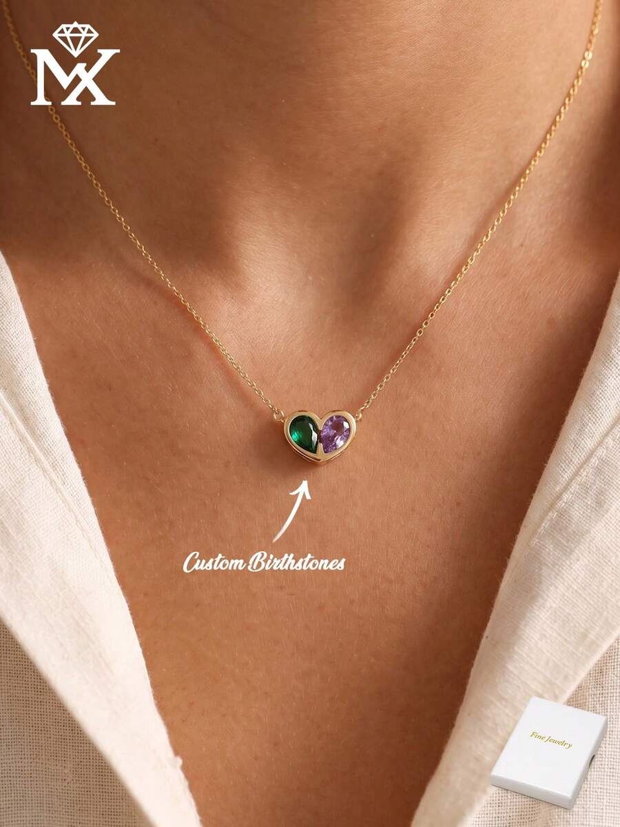 Dây chuyền đá quý sinh nhật bất đối xứng thiết kế riêng, nhẫn đá quý sinh nhật hình quả lê và dây chuyền hở hai viên đá quý sinh nhật - Món quà hoàn hảo cho cặp đôi, món quà Giáng sinh lý tưởng dành cho nàng.