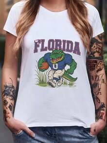 Womens Vintage Florida Sweatshirt, Retro Florida Shirt/Hoodie, Alligator Sweater, Christmas Gifts, University Football Fan Gift University Print T-Shirtsummer Outfits For Women - trắng - Xem 4