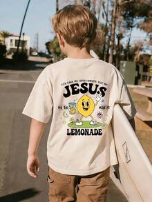Tween Boy Casual Graphic Print Crew Neck Short Sleeve T-Shirt, Summer Top - Apricot - View 2