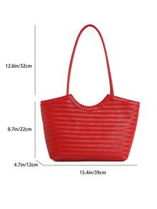 Bolso de mano de gran capacidad para mujer, nueva llegada de bolso de hombro minimalista para ir al trabajo - Rojo - Ver 2