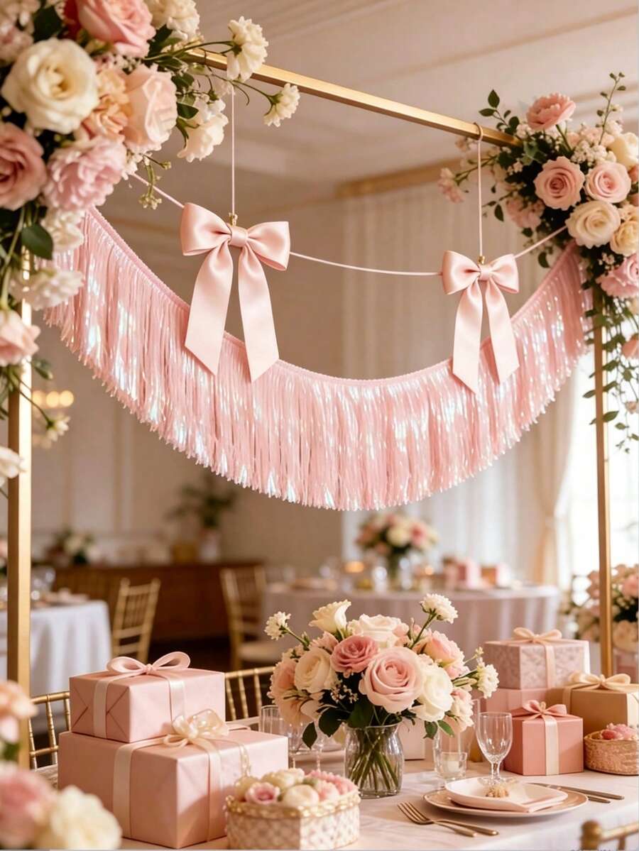 2 pièces Rideaux à franges de paillettes rose clair, rideaux à franges métalliques de 1,8 m pour fournitures de fête de jeune fille, toile de fond de photomaton pour fête d'anniversaire, décoration de douche nuptiale, décoration de la Saint-Valentin, fête d'anniversaire de 16 ans pour filles, fête de douche, fête de fiançailles, décorations de fête de jeune fille, banderoles dégradées roses, décoration murale de table de dessert - Voir 1