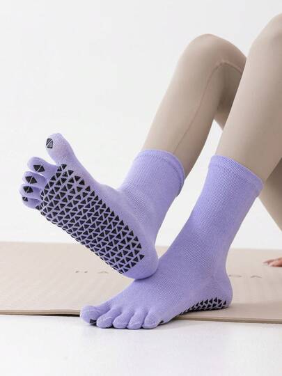1 Pair Mid-Calf Yoga Socks, Minimalist Style, Non-Slip Design, All-Season, Suitable For Daily Casual Wear, Yoga, P