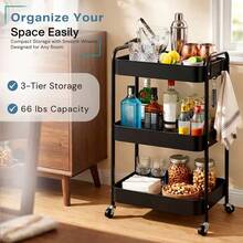 1 Household 3/4-Tier Rolling Cosmetic Organizer - Office Trolley Storage Rack - Durable Plastic Material, 360-Degree Rotating Wheels, Strong Load-Bearing Capacity - Suitable For Bathrooms And Bedrooms - 查看 6