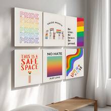 1/8 件装 LGBTQ+骄傲月帆布墙画，“没有仇恨，只有爱”。这是一个空间。采用包容平等的印刷材料，适合房间美化，可选配画框，酷儿联盟家居装饰，房间装饰产品，非常适合客厅、卧室、办公室、酒吧、大学宿舍等场所。 - 多色 - 查看 7