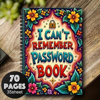 Fun Spiral Password Notebook | Lined Paper, Ideal For Internet And Computer Logins, Website, Username, Password Recording, Home Or Office Password Protector, Handmade Scrapbook Kit Material