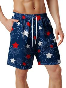 Patriotic Fireworks Stars Swim Trunks Men Beach Shorts Summer Casual Board Shorts For Men 4th Of July Swimwear - Nhiều màu - Xem 3